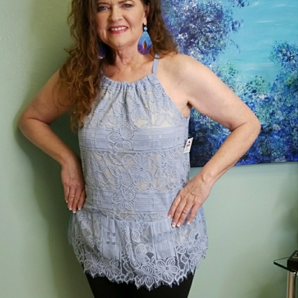 Alfani Tops - 💜BIG SALE💜 Blue Lace Tank Top Spaghetti Strap